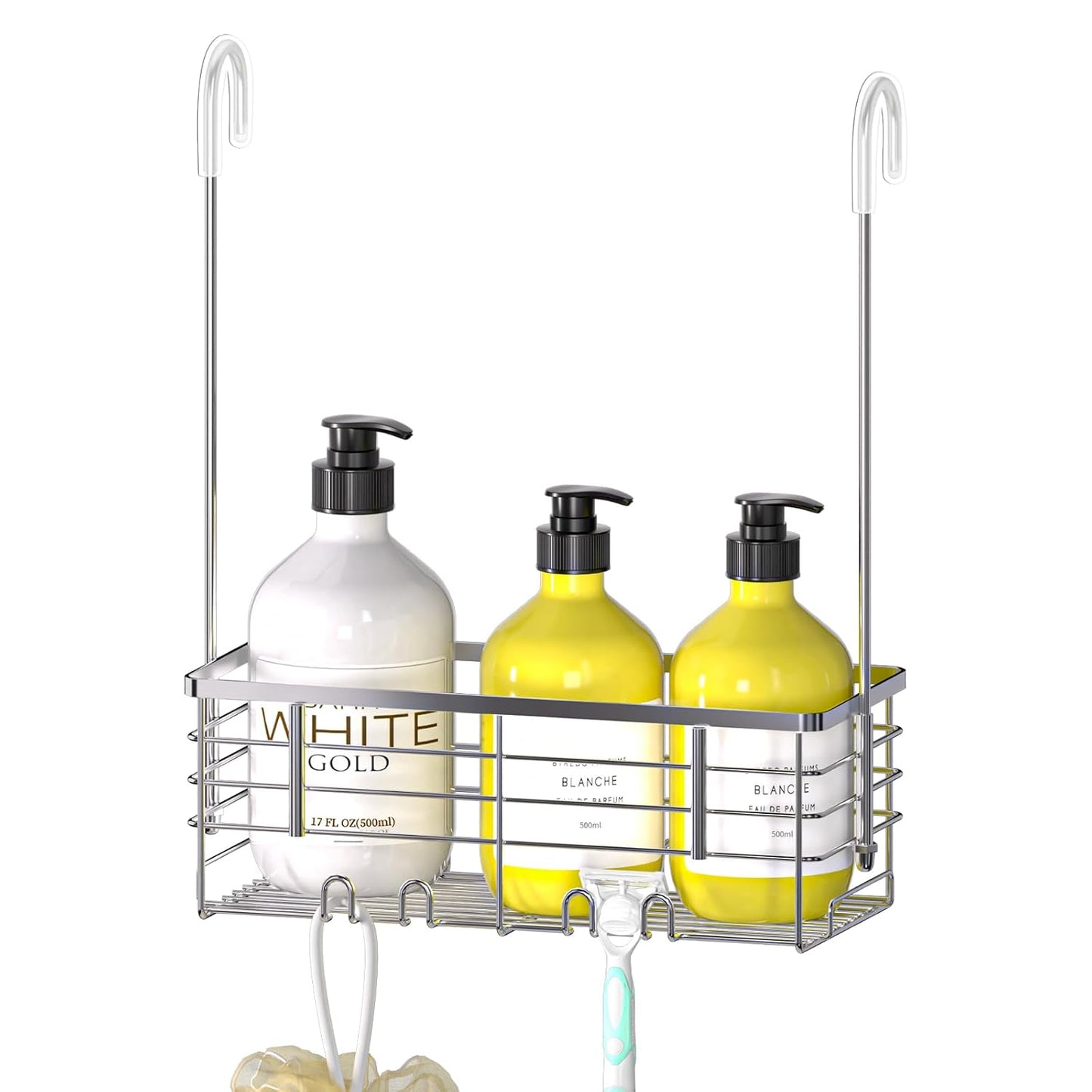 DELLAN Hanging Shower Organizer, Shower Rack with Hooks Over the Door | Bathroom Shower Caddy and Basket