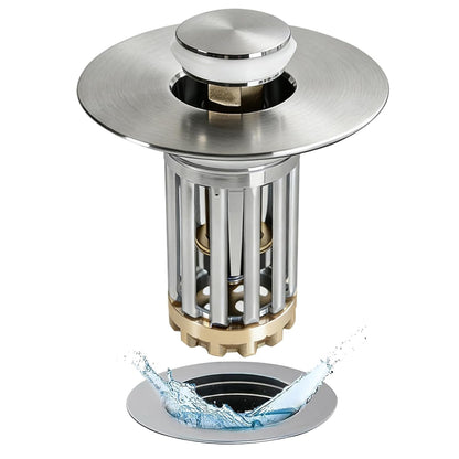 Anlige 3 in 1 Pop Up Bathroom Sink Stopper, Bathroom Sink Drain Strainer, with Removable Basket Hair Catcher, Universal Sink Plug Cover for 1.06 in to 1.6 in Drain, Brushed Nickel
