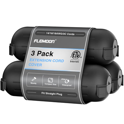 3 Pack] Outdoor Extension Cord Safety Cover with W... (Black | Polypropylene)