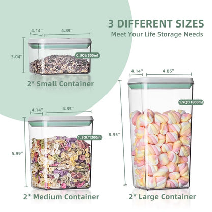 Airtight Food Storage Container Sets with Lids 6Pcs Pop Containers for Kitchen Pantry Organization BPA-Free Stackable Kitchen Storage Containers for Cereal Flour Sugar (0.5, 1.2, 1.8qt)*2