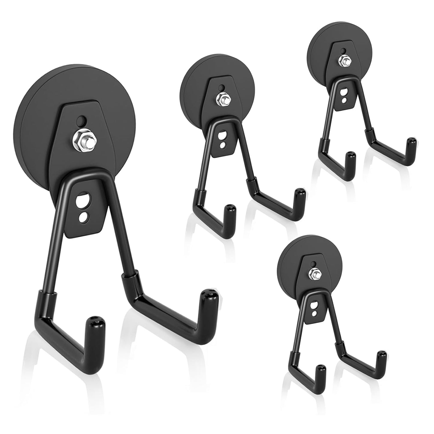 ENUODA Strong Magnetic Hooks Heavy Duty Neodymium Magnetic Tool Holder Magnet Garage Hooks for Hanging Broom, Mop, Power Tool, Toolbox, Shovel, Toolchest, Container, Van, Cabinet, Pegboard, 4 Pack