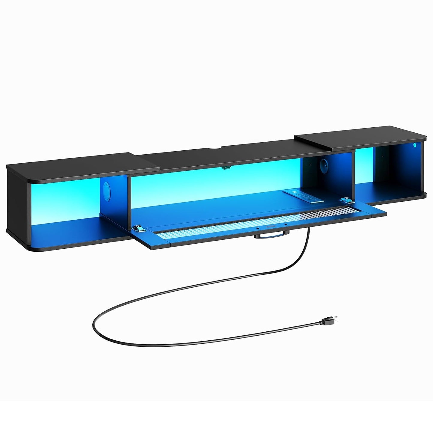 HOOBRO Floating TV Stand with LED Light Power Outlet for TVs up to 65”, Wall Mounted TV Shelf, Modern Media Console Entertainment Center Under TV, for Living Room Bedroom, Black BK34UDDS01G1