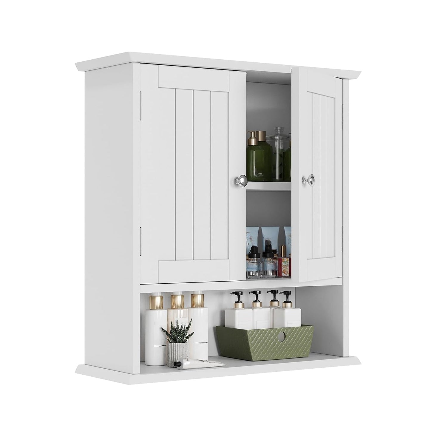 Smuxee White Bathroom Cabinet Wall Mounted, Small Bathroom Medicine Cabinet with 2 Door Adjustable Shelves, Bathroom Wall Cabinet Over Toilet for Laundry Room Kitchen
