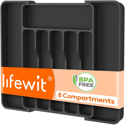 Adjustable Silverware Drawer Organizer, Expandable... (Black | Plastic)