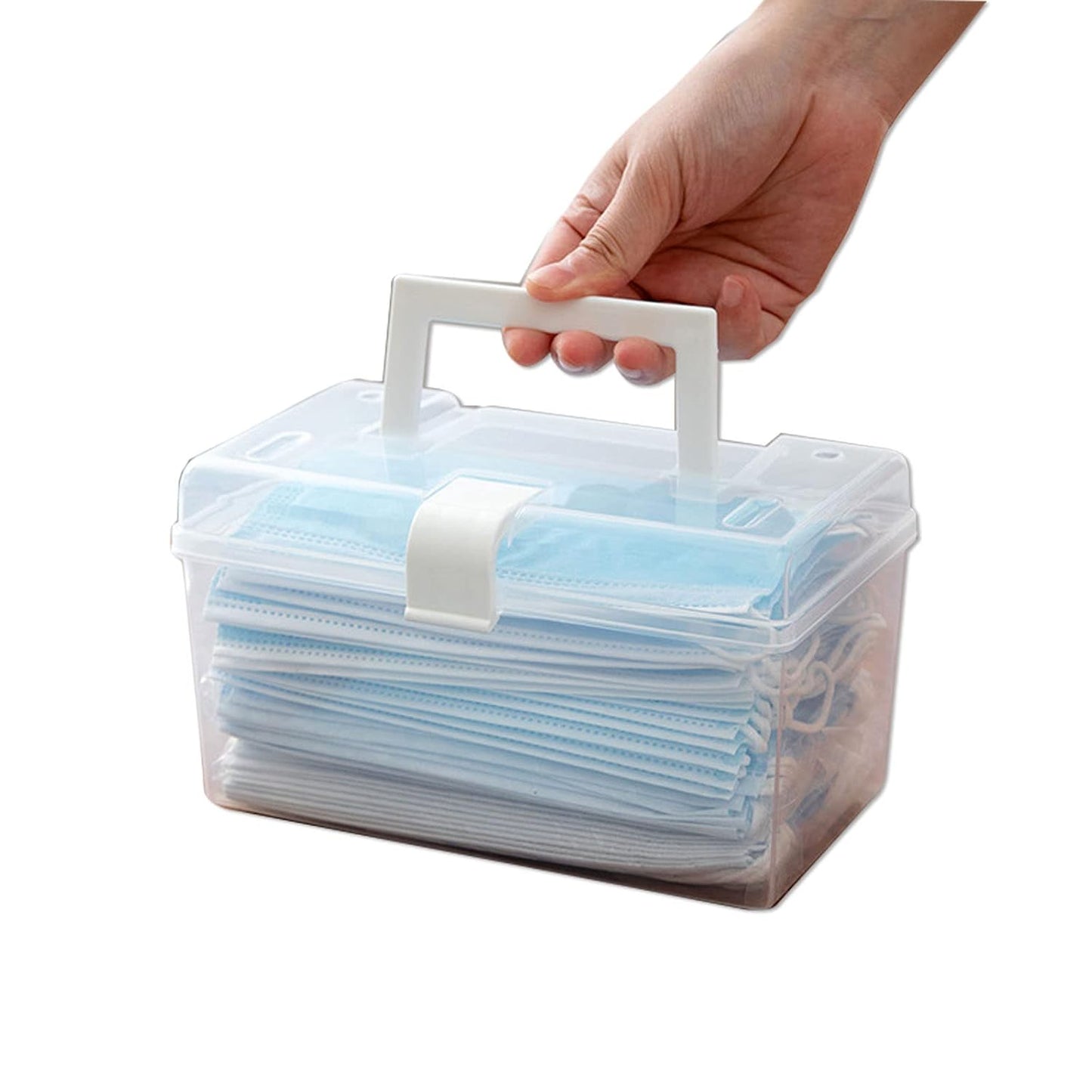 Mask Dispenser with Lid,High Capacity Mask Storage Box for Home Office School (Single Buckle)