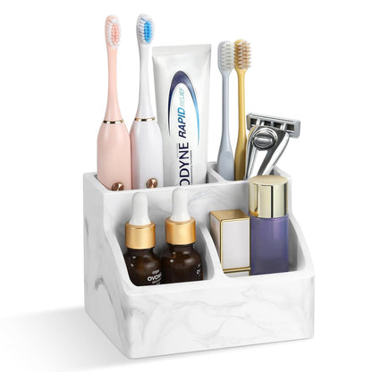 Luxspire Diatomite Toothbrush Holder, 4 Slots, Marble White | Fast Drying, Diatomaceous Earth, Electric Tooth Brush and Toothpaste Organizer, For Bathroom Kitchen Vanity Countertop