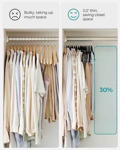 SONGMICS 30 Pack Pants Hangers, 16.7 Inches Long Velvet Trousers Hangers with Adjustable Clips, Heavy-Duty, Non-Slip, Space-Saving for Pants, Skirts, Coats, Dresses, Tank Tops, Black UCRF12B30