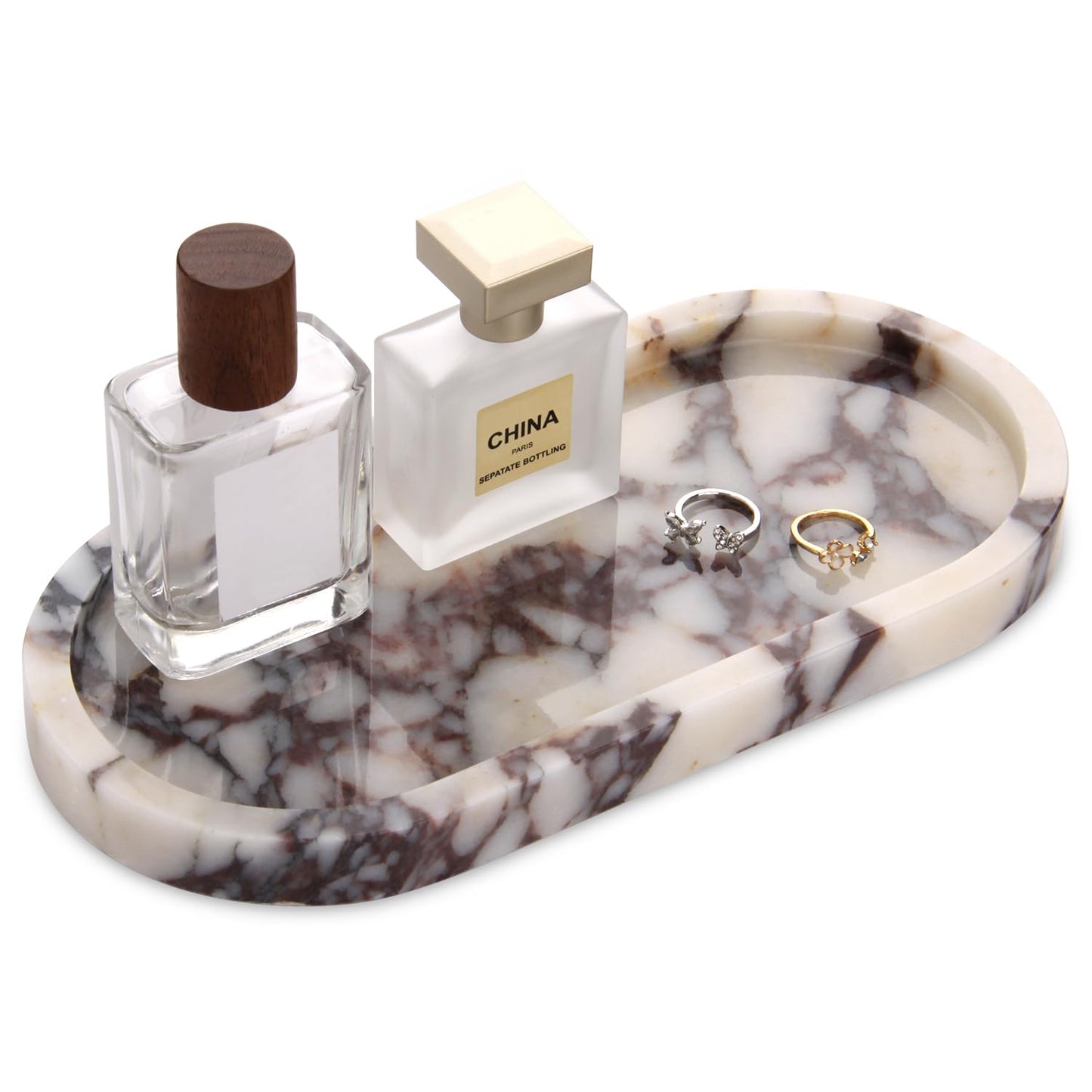 Natural Marble Tray Oval, Calacatta Viola, 10 x 5 x 0.6 | Bathroom Vanity Tray for Countertop, Elegant Stone Decorative Organizer, For Perfume, Jewelry, Home Decor
