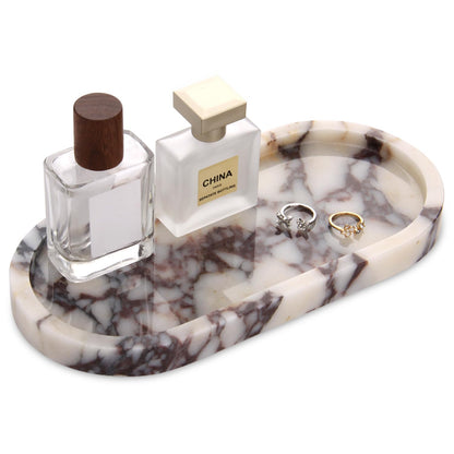 Natural Marble Tray Oval, Calacatta Viola, 10 x 5 x 0.6 | Bathroom Vanity Tray for Countertop, Elegant Stone Decorative Organizer, For Perfume, Jewelry, Home Decor