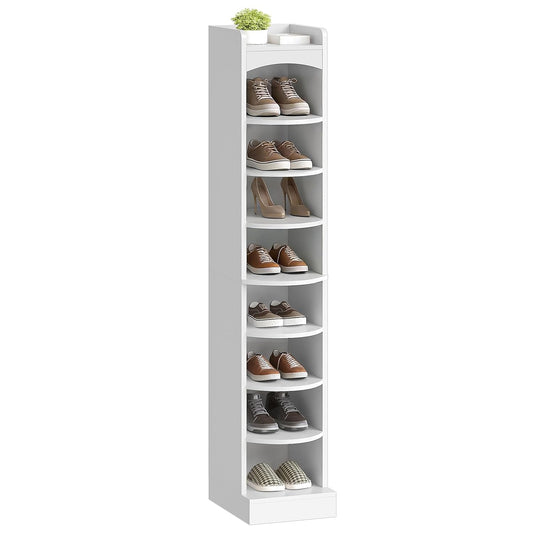 9-Tier Tall Shoe Rack, Wooden Shoe Storage Organizer, Narrow Shoe Cabinet with Removable Shelves for Small Spaces, Holds 9 Pairs of Shoes, for Entrance, Hallway, White SS02WT