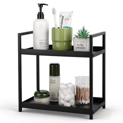 Bathroom Counter Organizer Vanity Storage Countertop Shelf, Small Black | 2 Tier Makeup Organizer Perfume Tray Skincare Holder for Sink, Dresser, Kitchen