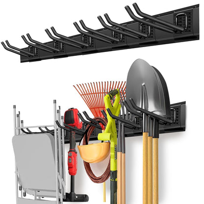 PIYILO Garage Wall Organizer, 48 inches Adjustable Garden Tool Organizer | Heavy-duty Alloy Steel, 360 LBS Load, Wear & Tear Resistant, Soft Anti-Scratch Hook Sleeves, For Lawn, Yard & Shed Storage