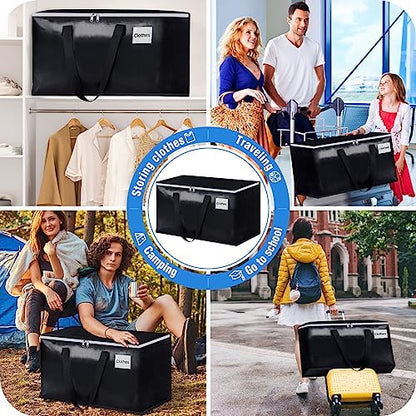 Heavy Duty Moving Bags, Extra Large Storage Bags, 93L, 6-Pack, Black | Foldable, with Zippers, Tag Pocket & Handles, Reusable, Space-saving, Water-Resistant, for moving & storage, Versatile Use