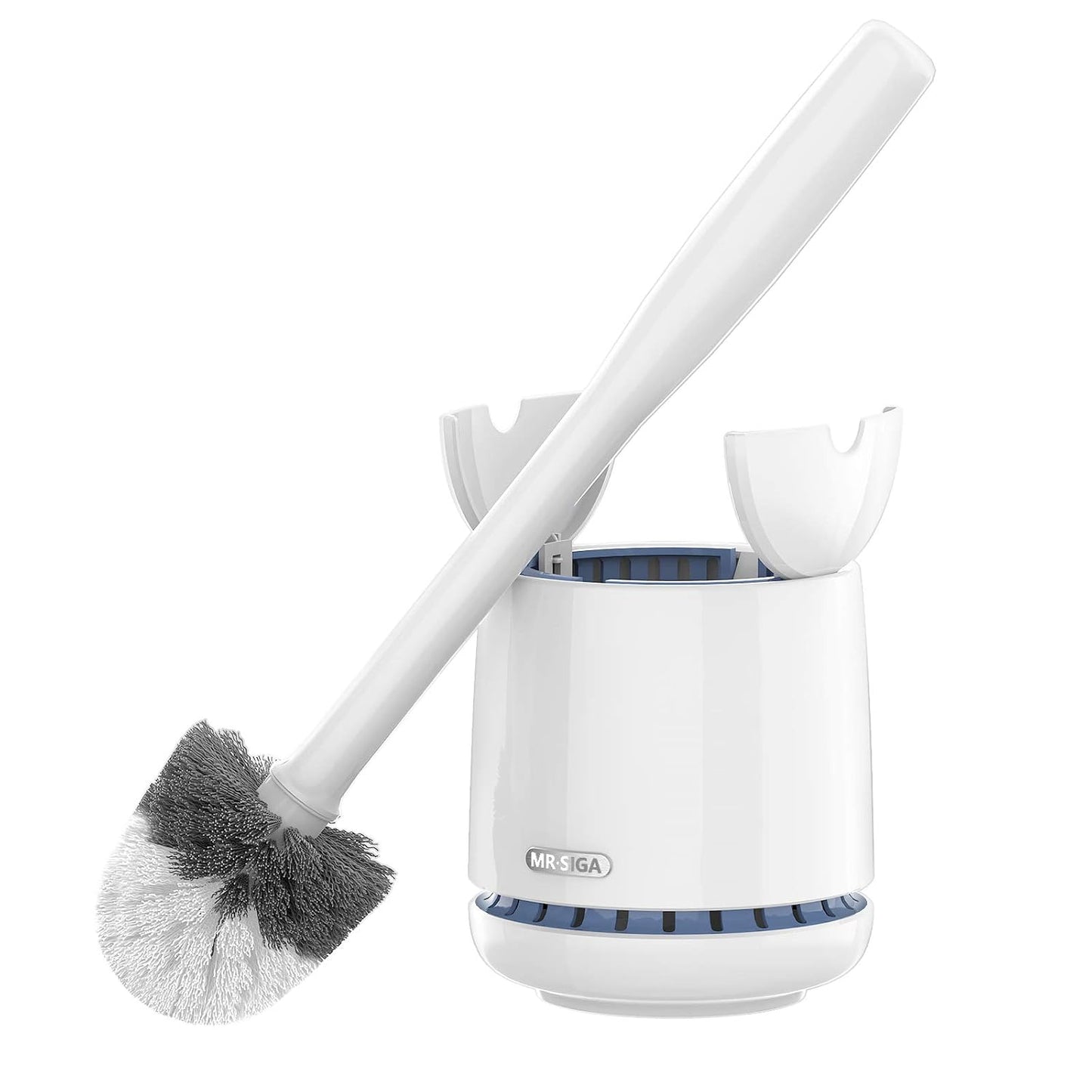 MR.SIGA Toilet Bowl Brush and Holder, Sturdy Long Handle, White, 1 Pack | Automatic lid design, upgraded ventilation, replaceable toilet brush head dries quickly