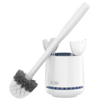 MR.SIGA Toilet Bowl Brush and Holder, Sturdy Long Handle, White, 1 Pack | Automatic lid design, upgraded ventilation, replaceable toilet brush head dries quickly