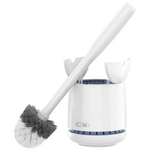 MR.SIGA Toilet Bowl Brush and Holder, Sturdy Long Handle, White, 1 Pack | Automatic lid design, upgraded ventilation, replaceable toilet brush head dries quickly