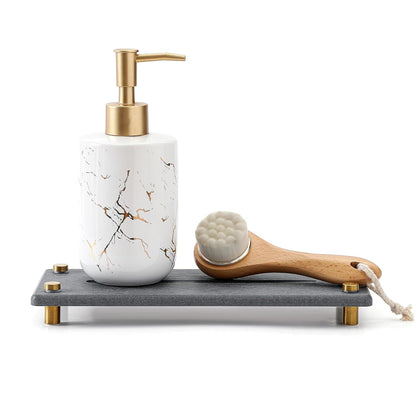 Kitchen Sink Caddy Water Absorbing Stone Drying Tray, Diatomite Bathroom Sink Organizer, Faucet Counter Mat Coaster, Soap Dish Rack Riser Dispenser Sponge Holder, Dark Gray Gold 10" x 4"
