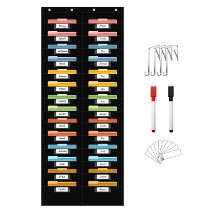 ANCOMEDO 28 Pocket Hanging Wall File Organizer with 28 Name tag Pockets, File Storage Pocket Chart for Classroom and Office Use. Keeps Assignments, Files, Scrapbooks, and Papers Neatly Organized.