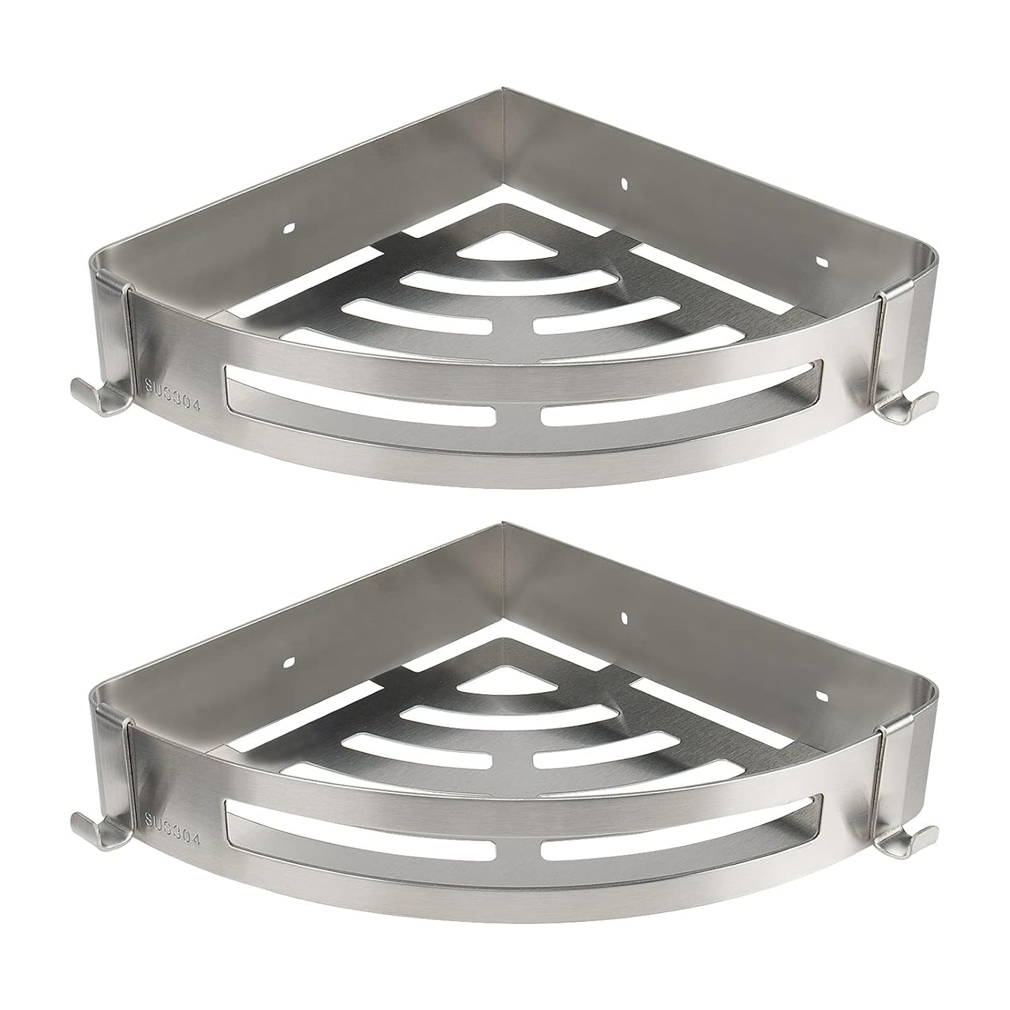 NearMoon Bathroom Shower Caddy 2 Pack, 304 Stainless Steel Shower Organizer with 2 Hooks, No Drill (Corner Shelf, Brushed Nickel)