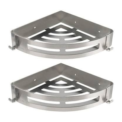 NearMoon Bathroom Shower Caddy 2 Pack, 304 Stainless Steel Shower Organizer with 2 Hooks, No Drill (Corner Shelf, Brushed Nickel)