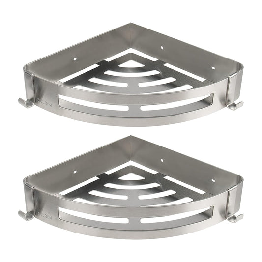 NearMoon Bathroom Shower Caddy 2 Pack, 304 Stainless Steel Shower Organizer with 2 Hooks, No Drill (Corner Shelf, Brushed Nickel)