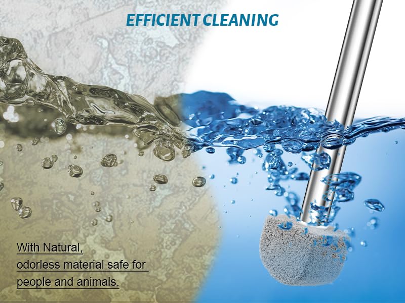Pumice Stone Toilet Bowl Cleaner - Hard Water Stain Remover | Natural pumice removes hard water rings, limescale & rust on toilets, tiles, sinks & grills. Long handle + 8 refills.