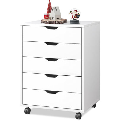 DEVAISE 5-Drawer Filing Cabinet Under Desk, Storage file Cabinet, White | Wood Drawer Unit, Craft Storage Cabinet, Office Rolling Cart, Printer Stand