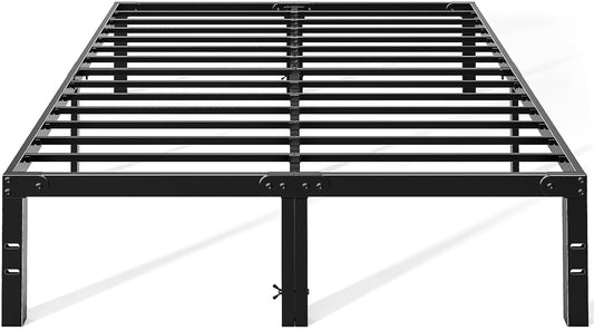 OLIXIS 14In Metal Queen Bed Frame with Storage Space, No Box Spring Needed with Sturdy Steel Slat Support, Heavy Duty and Easy Assembly, Platform Bed for Bedroom, Black