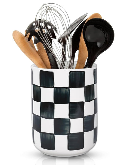 Kitchen Utensil Holder 6.3 Inch Checkered Ceramic... (Black | Ceramic)