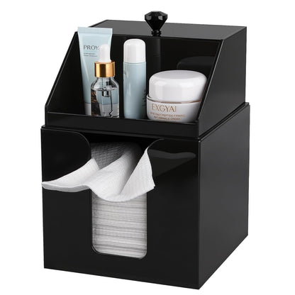 Anyoifax Disposable Facial Towels Storage Double Layer Acrylic Box, Black | Face Towelettes Holder with Clean Skin Club Clean Towel XL Cotton Pads Container Qtip Bin for Bathroom Counter