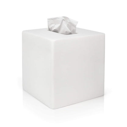 White Tissue Box Cover Square –Heavy Hand-Poured Resin Tissue Box Cover Holder –Home Decor Cube Square Tissue Box Holder with High Gloss Lacquer Finish – Stays Shiny & Won’t Move When Pulling Tissues