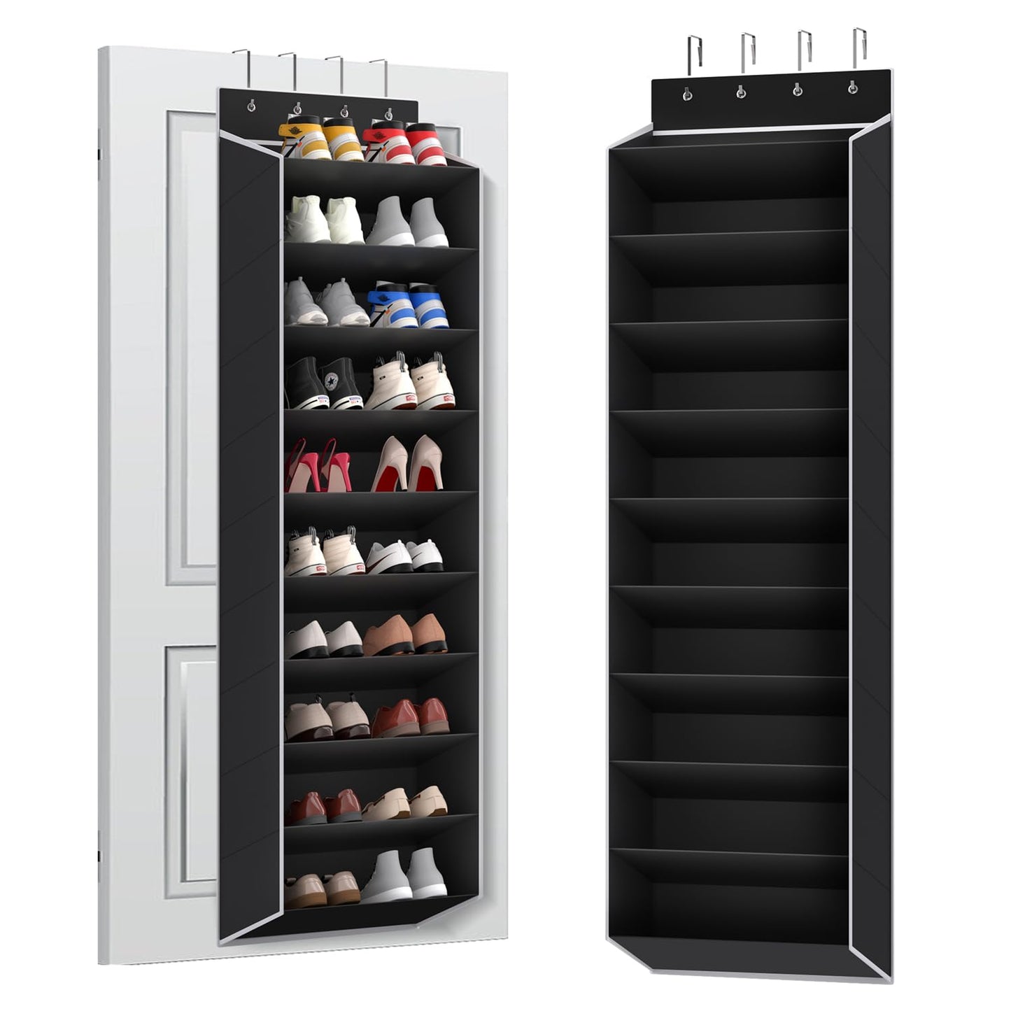 REGELETO 10 Tiers Large Size Over the Door Shoe Organizer Storage, Hanging Shoe Rack for Door with Deep Pockets, Fit 20 Pairs Shoe Organizer Holder for Sneakers and Boots (Black)