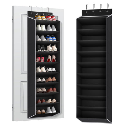 REGELETO 10 Tiers Large Size Over the Door Shoe Organizer Storage, Hanging Shoe Rack for Door with Deep Pockets, Fit 20 Pairs Shoe Organizer Holder for Sneakers and Boots (Black)