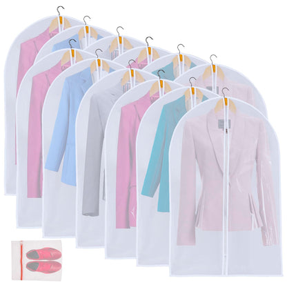 12 Pack Shirt Garment Bags (24x36") - Dustproof Short Suit Covers - Durable PEVA Closet Bags with Sturdy Zipper for Blouses, Jackets, Sweaters & T-Shirts (Translucent)