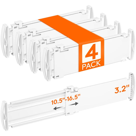 3.2" High Drawer Dividers for Clothes, Adjustable... (4 Count | White | ABS Plastic)