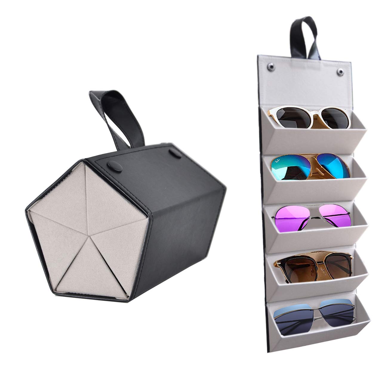 Kenpal Sunglasses Storage Organizer Holder Foldable Travel Case with 5 Slot Compartments for Multiple Glasses