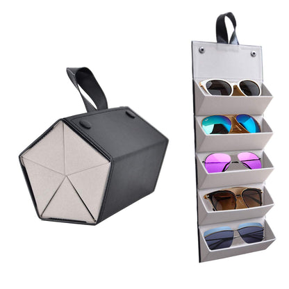 Kenpal Sunglasses Storage Organizer Holder Foldable Travel Case with 5 Slot Compartments for Multiple Glasses