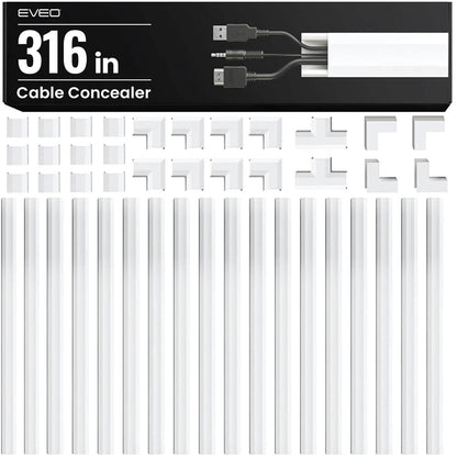EVEO Cable Hider Wall 306” - Cable Raceway Cord Hider - Wire Covers for Cords on Wall, Cord Cover, Wall Cable Hider, Cable Concealer, Wire Hiders for TV on Wall Management-20X (L16 W0.95 H0.5) - White