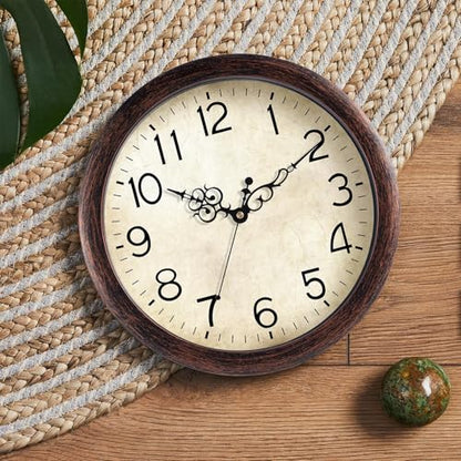 KECYET Wall Clock 10" Vintage Battery Operated Non-Ticking Quartz (Bronze) | Kitchen clock Living Room Retro Rustic Kitchen Bathroom Home Office Bronze