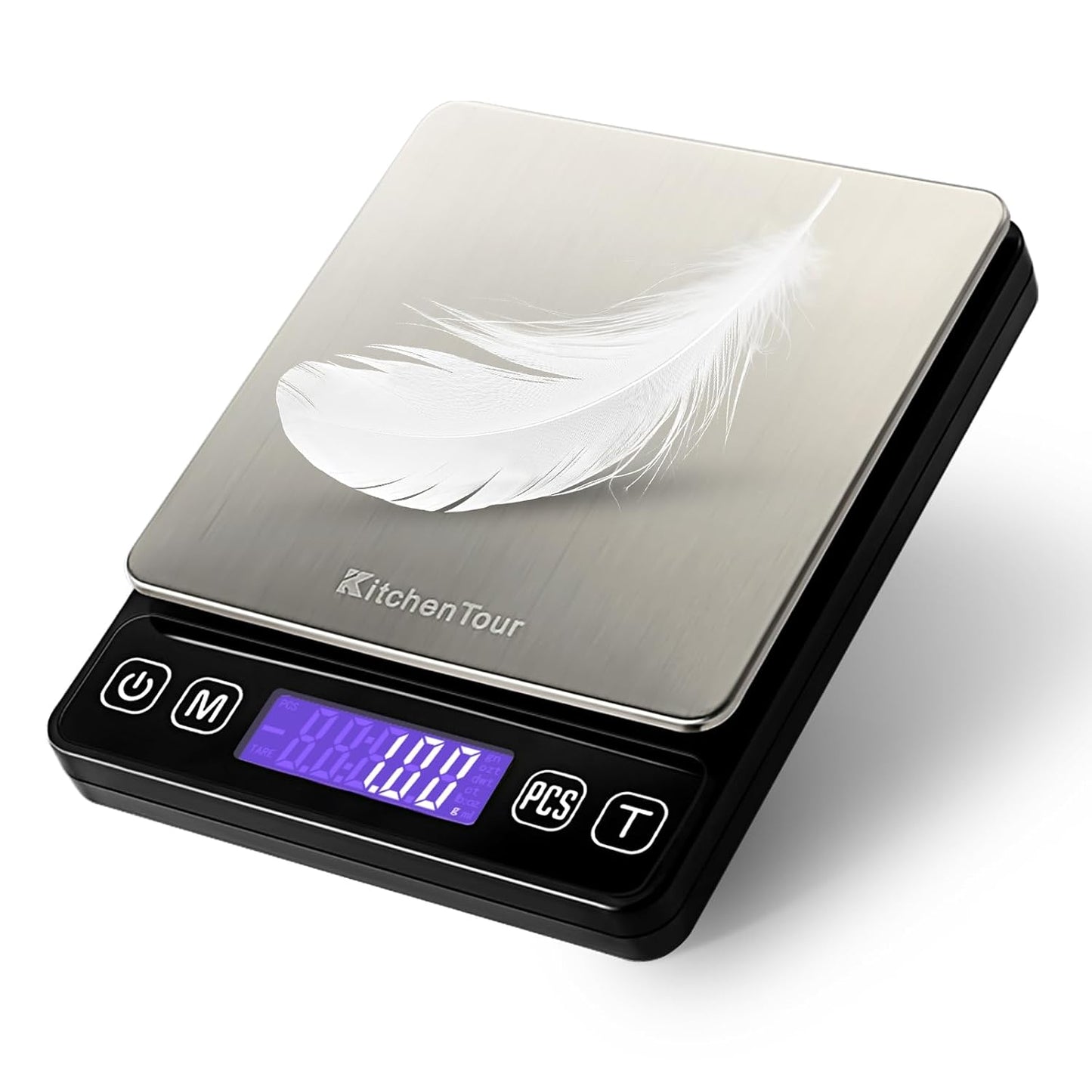 KitchenTour Mini Gram Scale for Coffee, Jewelry and Small Items, 500g x 0.01g Digital Pocket Scale with Tare, 6 Units, Back-Lit LCD, 2 Trays, Black