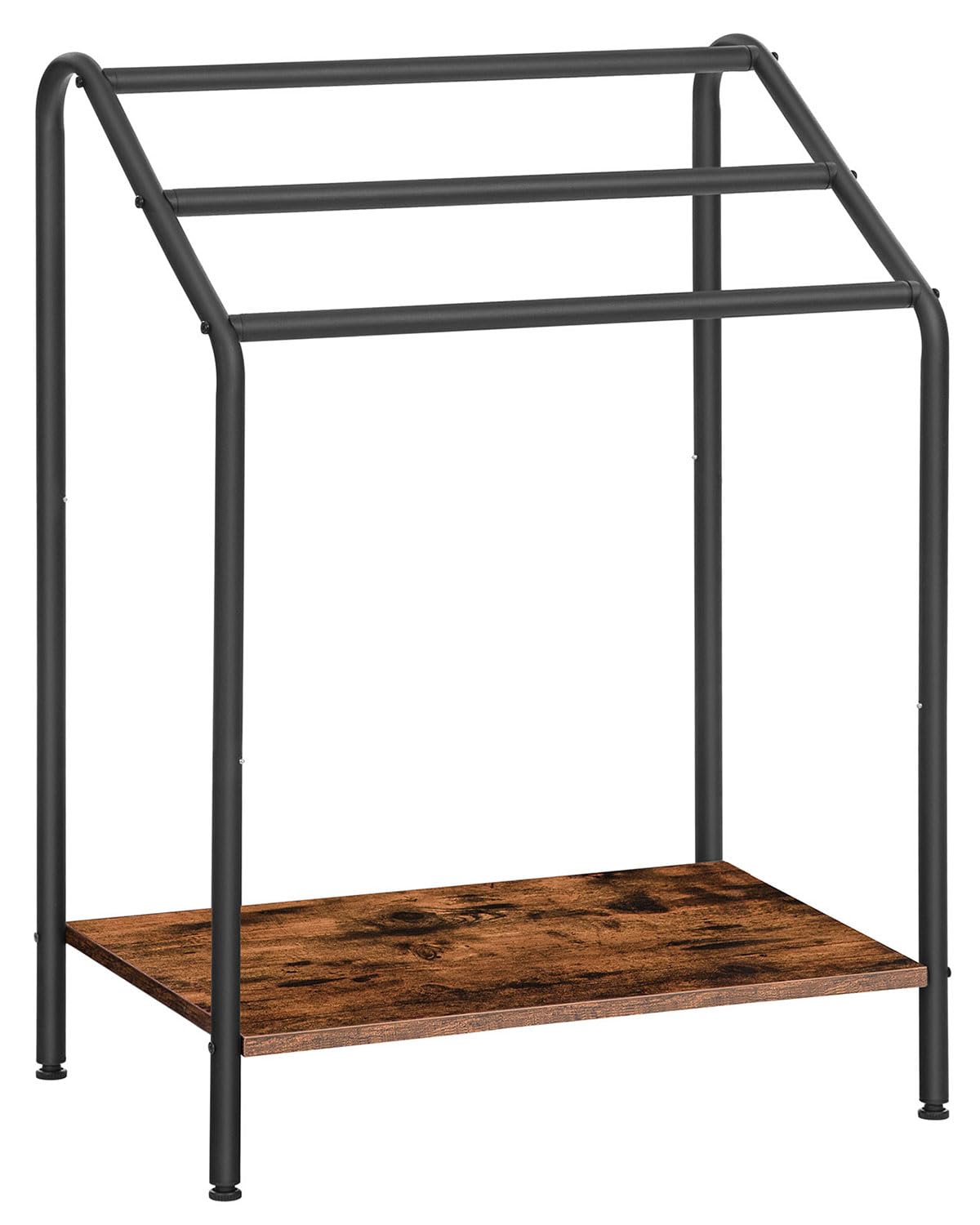 HOOBRO Freestanding Towel-Rack for Bathroom, 3 Tier Blanket Rack for Living Room, 23.6" L x 14.2" W x 33.9" H, Quilt Blanket Ladder Holder, Drying and Display Rack, Rustic Brown and Black BF63LB01