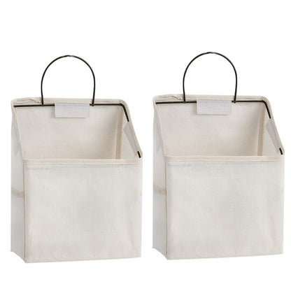 Wall-Hanging Storage Bags, Desktop Organizer Basket Cotton Linen Hanging Storage Basket for Kitchen,Bderoom,Living Room (#2 White)