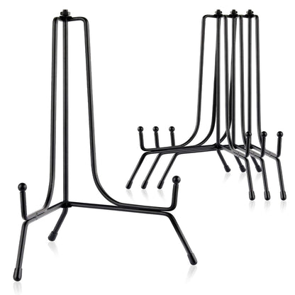 Mocoosy 4 Pack 8 Inch Improved Anti-Slip Plate Stands for Display | Plate Holder Display, Picture Frame Holder Stand, Black Iron Easel Stands for Photo, Decorative Plate, Tablets and Table Art