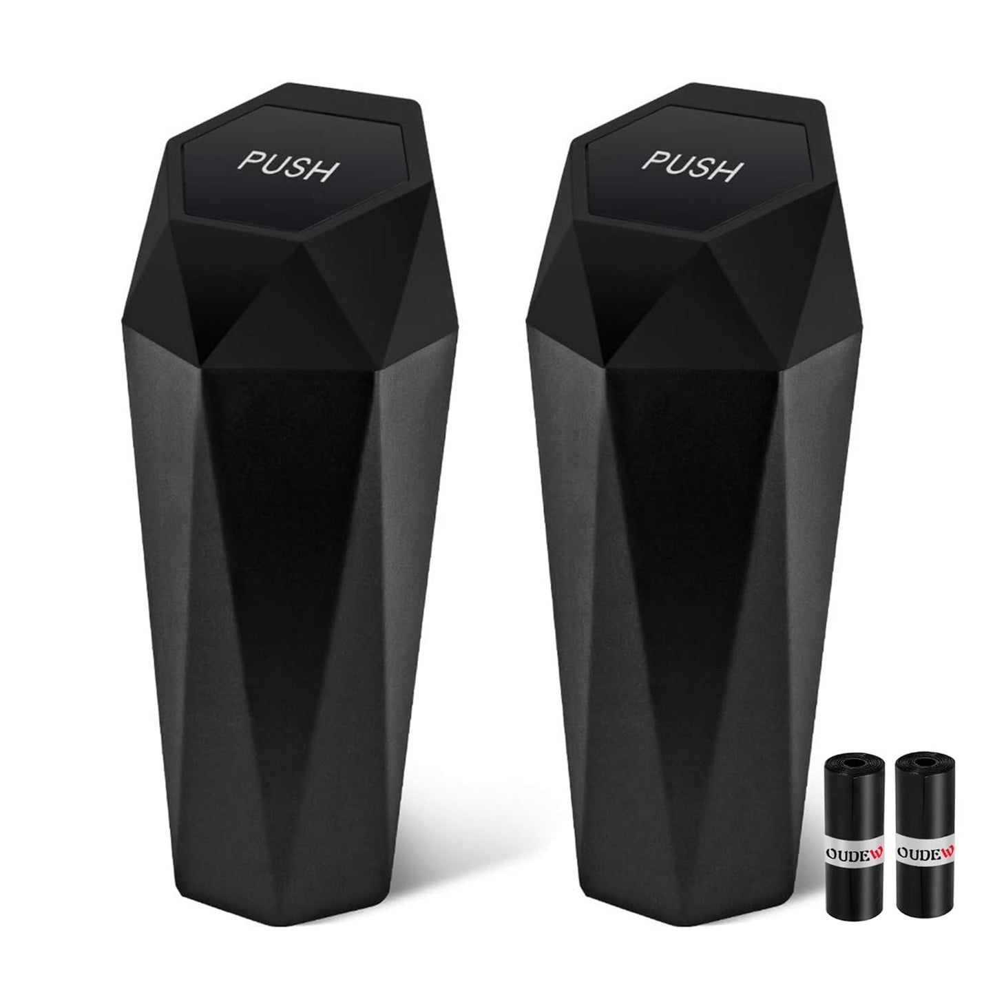 Car Trash Can with Lid, Leakproof, 30 Trash Bags, Black, 2 Pack | Small Garbage Can for Car, Car Accessories for Interior, Multipurpose Organizers and Storage Solutions for Home, Office