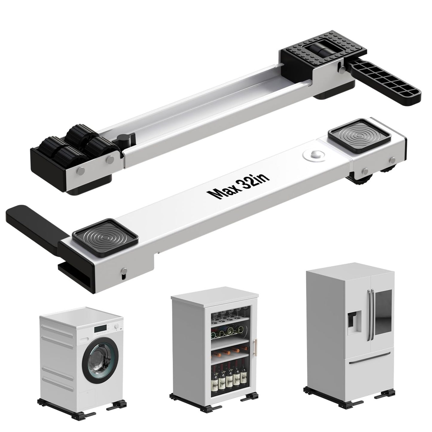 Appliance Rollers Heavy Duty,Newest Extendable Appliance Sliders,Liftable Washing Machine Base,Easily Move Washer and Dryer Machines,Refrigerators,Furniture-White
