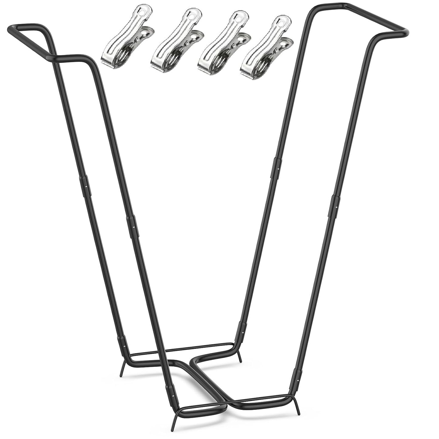 Outdoor Trash Bag Holder Metal Garden Trash Bag Holder for Yard Waste Stand Holds 30-45 Gallons Leaf Bag Holder with 4 Clips for Leaves Camping Lawn Party Weeding Yard Gardening（1pcs+4clips）