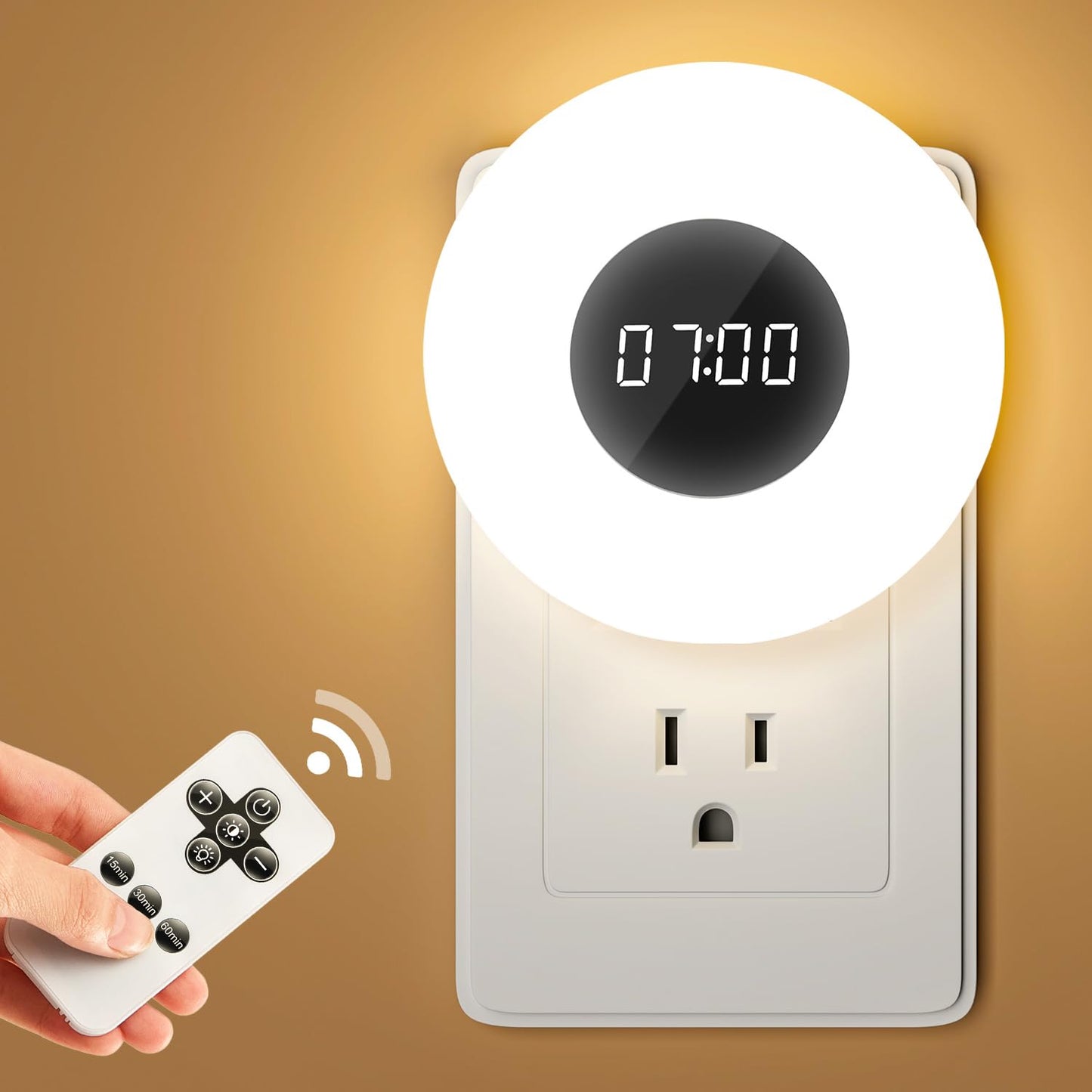One Fire 【2 Pack】 Bathroom Clock,10 Levels Dimmable+3 Light Colors+Remote Shower Clock+Bathroom Shower Timer, 90 Lumen Shower Lights, Aora Night Light, Small Clock Plug in Timer, Dimmable Night Light