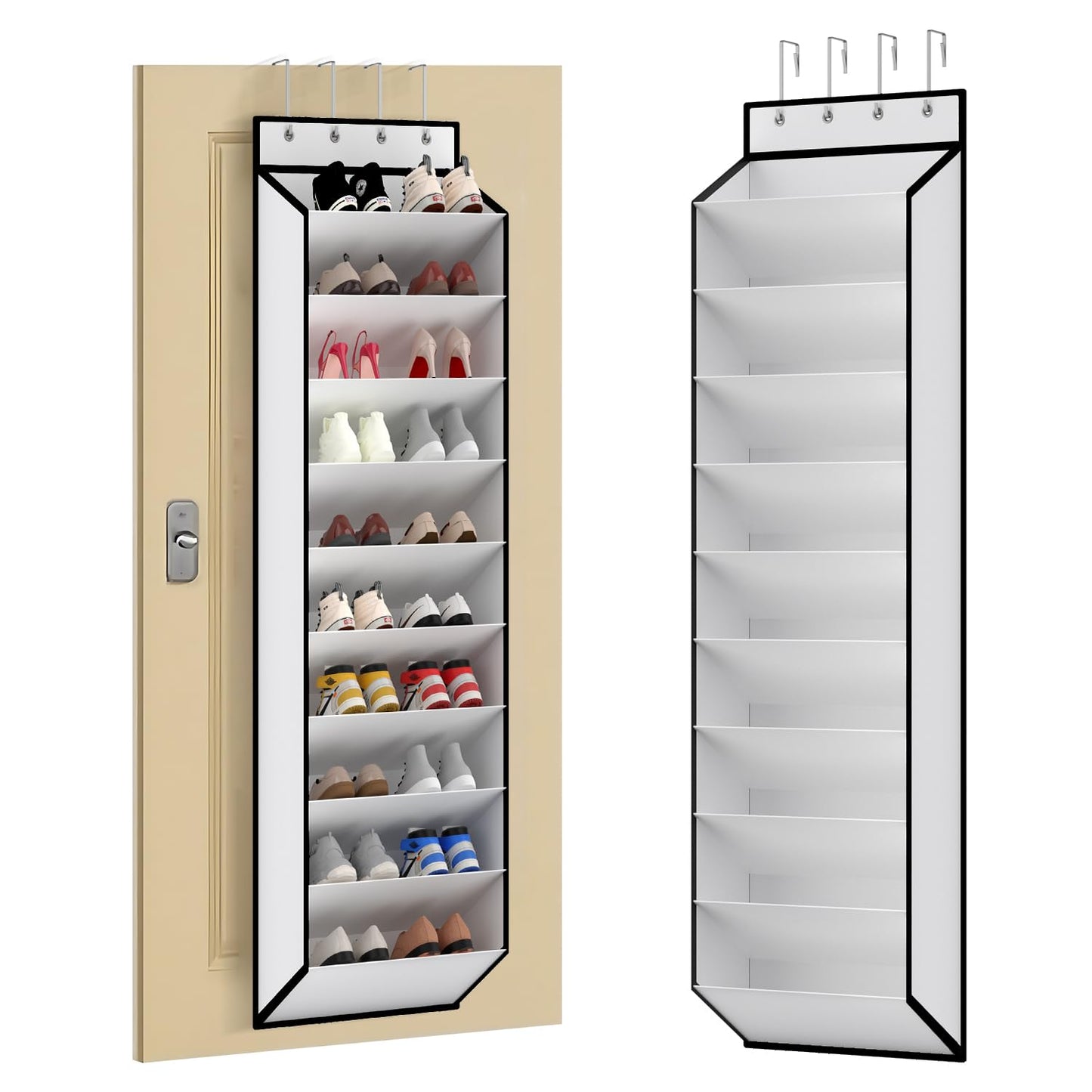 KEEPJOY 10 Tiers White Over Door Shoe Organizer Storage, Hanging Shoe Holder for Door with Large Deep Pockets, Fit 20-30 Pairs Shoe Rack for Sneakers, Boots (White)