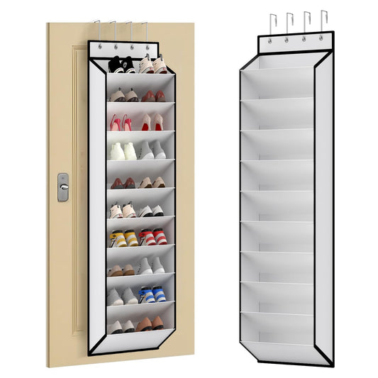 KEEPJOY 10 Tiers White Over Door Shoe Organizer Storage, Hanging Shoe Holder for Door with Large Deep Pockets, Fit 20-30 Pairs Shoe Rack for Sneakers, Boots (White)
