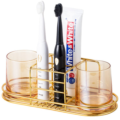 Toothbrush Holder with Cup Holder Electric Toothbrush Toothpaste Holde | Stainless Steel Bathroom Stand or Wall-Mounted Gold